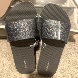 SILVER GLITTER JELLY SLIDE SANDALS | OLD NAVY